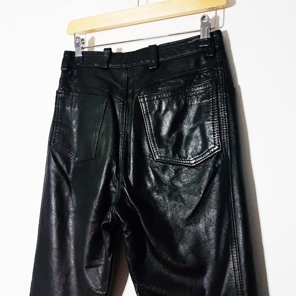 1990s Vintage Black High Waist Leather Pants Size 24 Waist - Picture 7 of 16